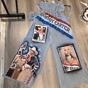 Cowboy Carter Blue Denim Flare Jumpsuit